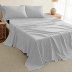 DREAMCARE Queen Sheet Set – 4 pcs Cooling Sheets – up to 21” Extra Deep Pocket Queen Sheets – Hotel Luxury Sheets & Pillowcases – Superior Softness 100% Fine Microfiber with Side Pocket – Light Gray