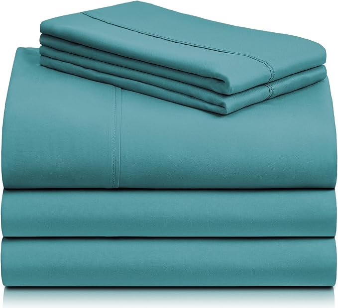 LuxClub 5 PC Split King Sheet Set, Breathable Luxury Bed Sheets, Deep Pockets Wrinkle Free Cooling Sheets Machine Washable Hotel Bedding Silky Soft - Teal Split King