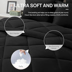 Love's Cabin Oversized Queen Comforter Set, 7 Pieces Queen Bed in a Bag, All Season Bedding Sets with 1 Comforter, 1 Flat Sheet, 1 Fitted Sheet, 2 Pillowcase and 2 Pillow Sham, Black