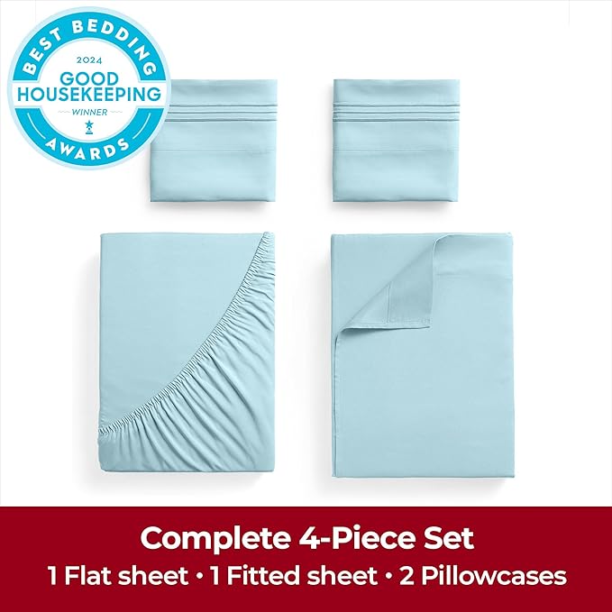 Mellanni Extra Deep Full Sheets - 4 PC Iconic Collection Bedding - Hotel Luxury, Ultra Soft, Cooling Bed Sheets - Wrinkle, Fade, Stain Resistant (Full, Aqua)
