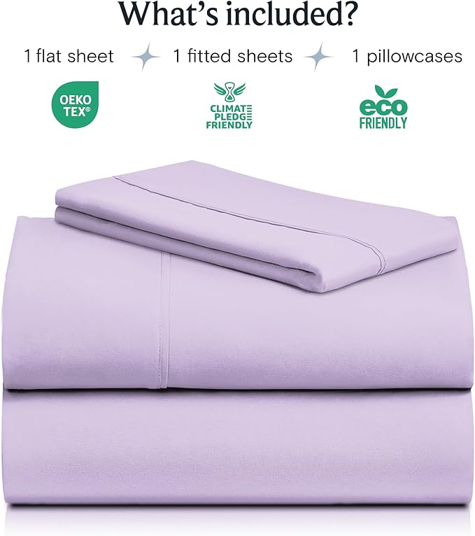 LuxClub Twin XL Sheets - Soft Twin Bed Sheets for-Boys-and-Girls-3 PC Deep Pockets Wrinkle Free-Kids-Fitted Sheets Machine Washable Hotel Bedding Silky Soft - Lavender Twin XL