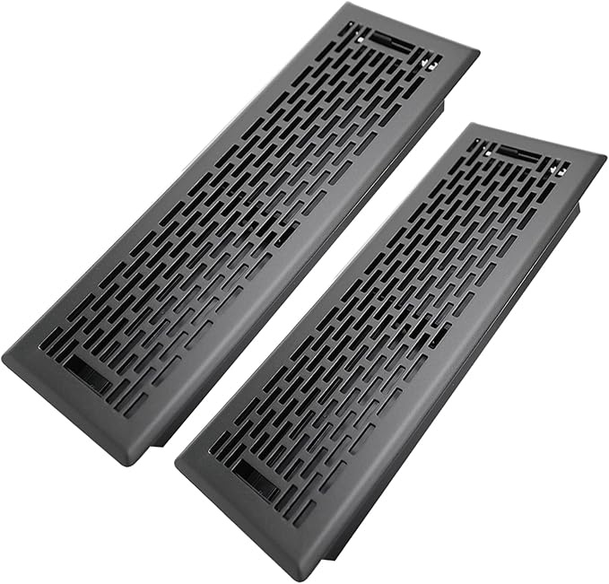 4x14 Inches 2 Pack Heavy Duty Walkable Floor Register - Easy Adjust Air Supply Lever Decorative Floor Vent Covers, Boston Design Vent Covers for Home - Matte Black