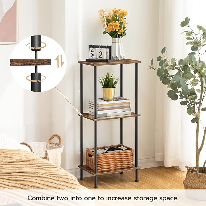 HOOBRO End Tables Set of 2, Small Side Table, Nightstand with 2-Layer Storage Shelves, Sofa Table for Small Spaces, Living Room, Bedroom, Stable Frame, Easy Assembly, Rustic Brown BF09BZP201