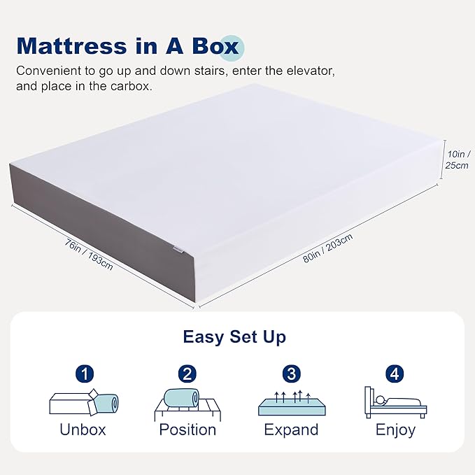 Amazon Basics Memory Foam Mattress, Soft Plush Feel, 10 Inch, King, P22MD-10K, White/Grey