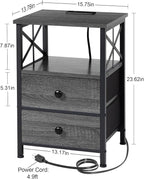 AMHANCIBLE Night Stand Set 2, Nightstand with Charging Station, End Tables Living Room with USB Ports and Outlets, Bedside Tables with Fabric Drawers for Bedroom, Dark Grey HET05XDG