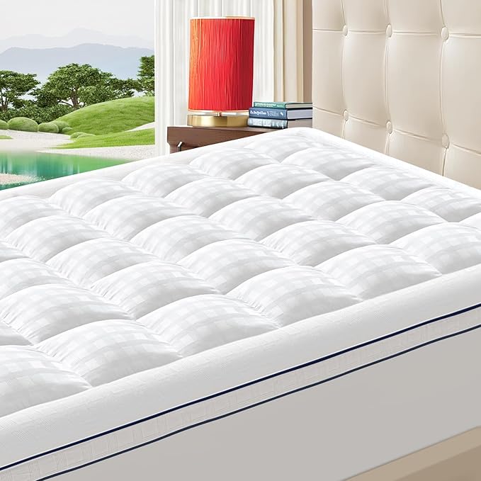 ABENE Mattress Topper for Back Pain Relief, Extra Thick Mattress Pad Pillowtop, Soft Cotton Cover with 8"-21" Deep Pocket, 1300gsm Overfilled Down Alternative Filling (Cotton White, Twin)