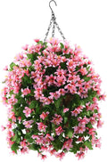 INQCMY Artificial Hanging Flowers in Basket for Spring Summer Patio Garden Decoration,UV Resistant Fake Silk Violet in Planter Realistic for Outside Home Porch Balcony Yard Decor(Pink)