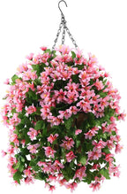 INQCMY Artificial Hanging Flowers in Basket for Spring Summer Patio Garden Decoration,UV Resistant Fake Silk Violet in Planter Realistic for Outside Home Porch Balcony Yard Decor(Pink)
