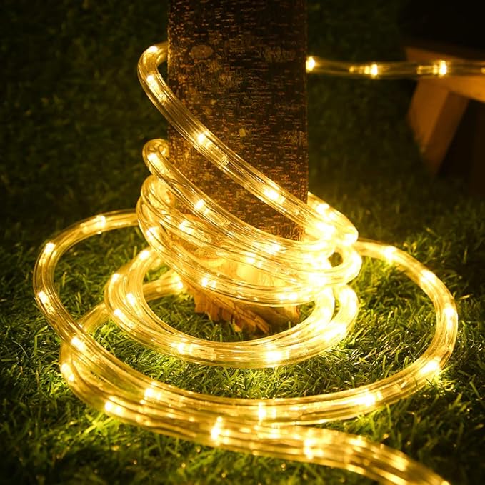 33ft LED Rope Lights, 110V 2 Wire Connectable Christmas Rope Lights Outdoor,240 LED Waterproof Indoor Outdoor Warm Rope Lights for Outside, Deck, Patio, Pool, Camping, Landscape Lighting (Warm White)