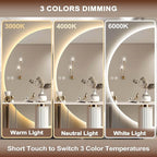 Half Moon Mirrors for Wall, 48"×24" LED Bathroom Mirrors with Lights-Touch Switch Backlit Bathroom Mirror-3 Colors-Dimmable Brightness,Anti-Fog, Memory, ETL Certified