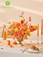 Alecono Artificial Flowers, Bright Orange Silk Fake Flowers for DIY Fall Wedding Bridal Bouquets, Cake Flowers for Table Centerpieces Birthday Party Home Decorations