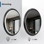 Round LED Mirror for Bathroom, Black Metal Frame, 28”