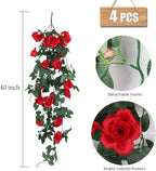 RECUTMS Hanging Rose Flowers Artificial Vine PlantsFlower Garland for Home Room Garden Wedding Indoor Outdoor Decoration (Red)