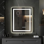 YITAHOME 24 x 32 Inches LED Bathroom Mirror, Front Light and Backlit, Motion Sensor, 10X Magnifying Glass, 3 Colors Dimmable, 5mm Tempered Glass, Anti-Fog, Wall Mounted Mirror-Vertically Only