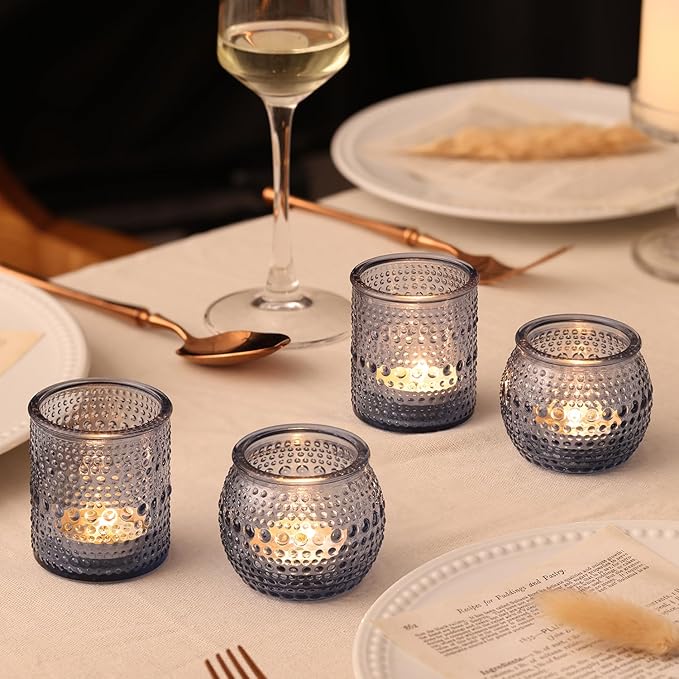 40 Pcs Assorted Blue Votive Candle Holders Bulk- Tea Light Candle Holder Glass for Wedding Bridal Shower Table Decor, Blue Candle Holders for Fall, Thanksgiving, Vintage Wedding Table Decor