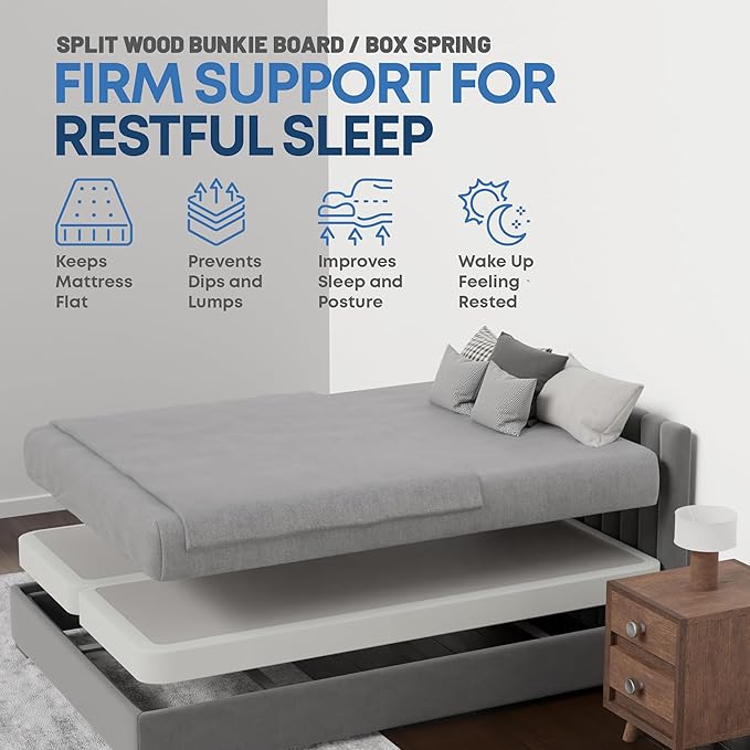 Nutan Inch Sturdy Box Spring for Mattress Support-Durable and Fully Assembled, Natural Wood Queen, White, 4" Foundation