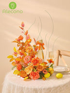 Alecono Artificial Flowers, Bright Orange Silk Fake Flowers for DIY Fall Wedding Bridal Bouquets, Cake Flowers for Table Centerpieces Birthday Party Home Decorations