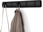 Umbra Flip Wall-Mounted Coat Rack with 5 Hooks – Modern, Space-Saving Storage for Hats, Jackets, Bags, Entryway, Mudroom, Closet, Bathroom, Bedroom – Black