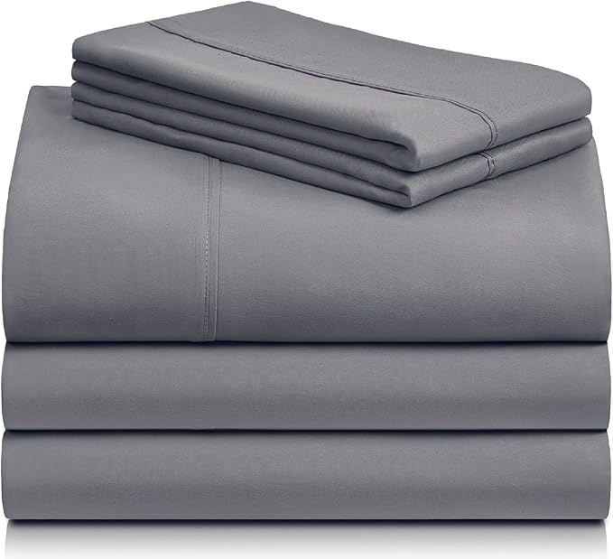 LuxClub 5 PC Split King Sheet Set Sheets Deep Pockets Wrinkle Free Cooling Sheets Machine Washable Hotel Bedding Silky Soft - Light Grey Split King