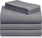 LuxClub 5 PC Split King Sheet Set Sheets Deep Pockets Wrinkle Free Cooling Sheets Machine Washable Hotel Bedding Silky Soft - Light Grey Split King