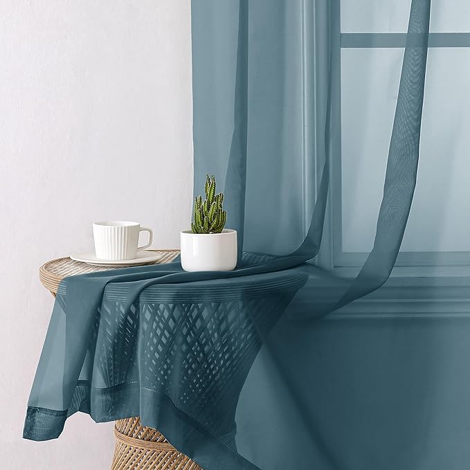 Aiyufeng Dusty Blue Sheer Curtains 54 Inch Length 2 Panels Set, Light Filtering Airy Rod Pocket Dusty Blue Window Curtain Treatment Drapes for Kitchen Bedroom Living, Each 42Wx54L Inches