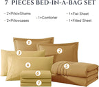 Monbix Queen Comforter Set - 7 Pieces Desert Yellow Bed in a Bag Queen Bedding Sets with Comforters, All Seasons Down Alternative Comforter Bed Set with Sheets, Pillowcases & Shams