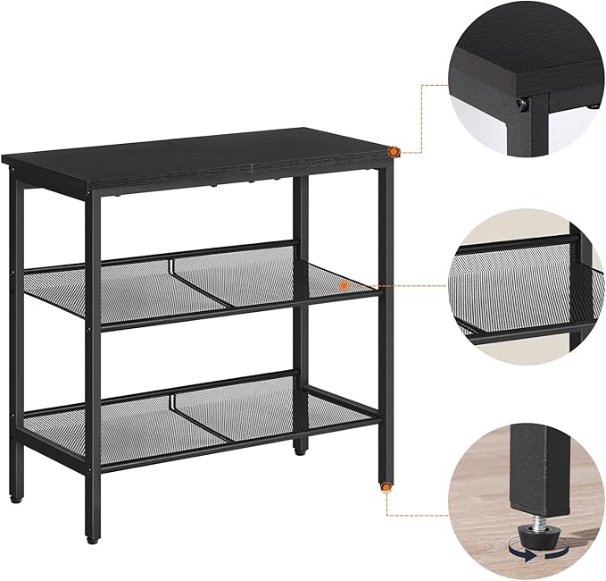 HOOBRO Black Side Table, 3-Tier Metal Side Table, Small Black Table with 2 Flat or Slant Adjustable Shelves for Small Spaces, Hallway, Living Room, Bedroom, Sturdy, Easy Assembly, Black BB23BZ01G1