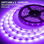 66 Foot Black Light Strips & Remote, Dimmable Flexible Blackights Strip Lights for Glow Party Body Paint Birthday Bedroom Room Fluorescent Tapestry Poster, Non-Waterproof 1200 LEDs 66ft/20M