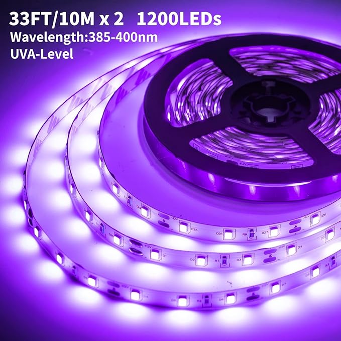 66 Foot Black Light Strips & Remote, Dimmable Flexible Blackights Strip Lights for Glow Party Body Paint Birthday Bedroom Room Fluorescent Tapestry Poster, Non-Waterproof 1200 LEDs 66ft/20M