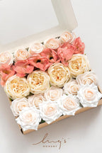 Ling's Moment Artificial Flowers Fake Silk Poppy Peony Faux Foam Roses Combo for DIY Wedding Bouquets Centerpieces Arrangements Bridal Shower Party Home Decorations, Coral & Cream, 24pcs
