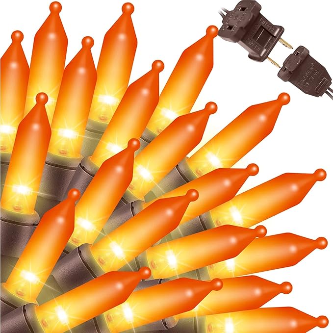 LAMPHOME Super-Bright Extendable Orange Christmas Lights Decoration 300Lights 63.8ft(2pk of 150L) UL Certified Mini Bulb String Light Set for Outdoor Halloween Home Christmas Tree Garden Holiday Decor