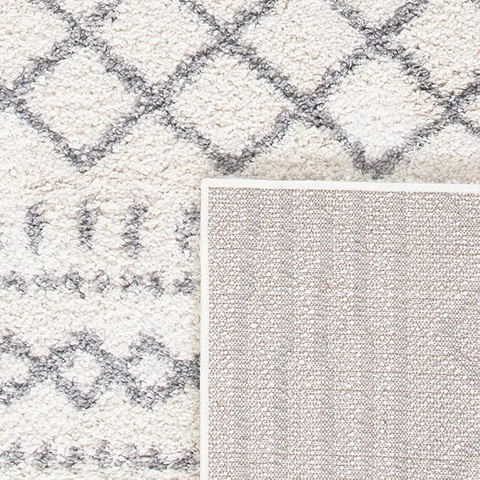 SAFAVIEH Arizona Shag Collection Area Rug - 8' Square, Ivory & Grey, Moroccan Design, Non-Shedding, 1.6-inch Thick, Ideal for High Traffic Areas in Living Room, Bedroom (ASG741F-8SQ)