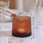 Amber Ribbed Tealight Votive Candle Holders Set of 10- Votive Candle Holders for Table Centerpiece, Tea Light Candle Holder Glass for Wedding and Home Decor, Blue Decor and Gifts