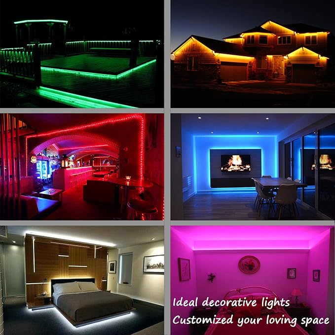 33ft LED Rope Lights, Color Changing Strip Lights with Remote, Flat Light Rope, Flexible Connectable and Dimmable, Waterproof for Indoor/Outdoor Use, 8 Colors and 6 Modes