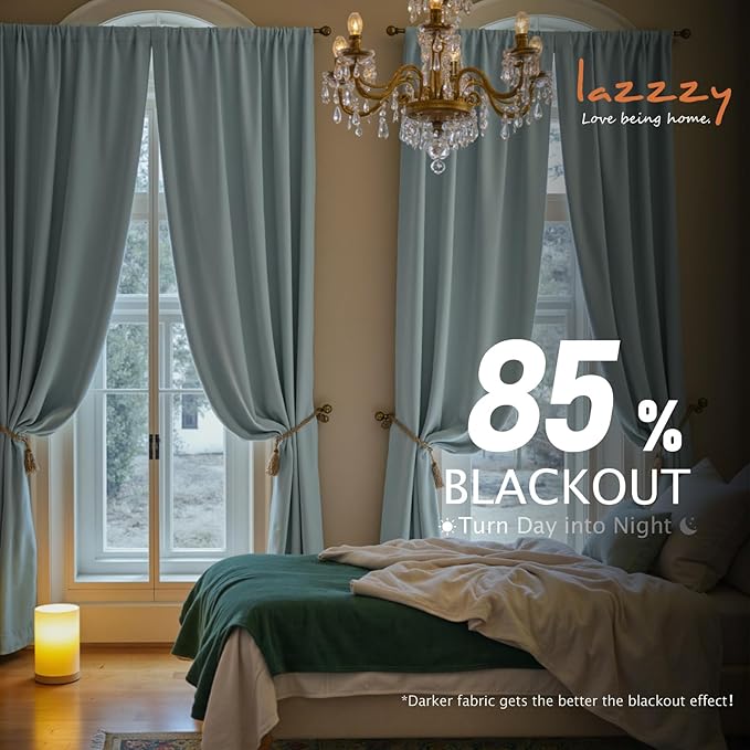 Lazzzy Velvet Blackout Curtains Thermal Insulated Room Window Drapes Super Soft Luxury Curtains for Living Room Bedroom Rod Pocket 2 Panels, Misty Blue, 52" W x 84" L