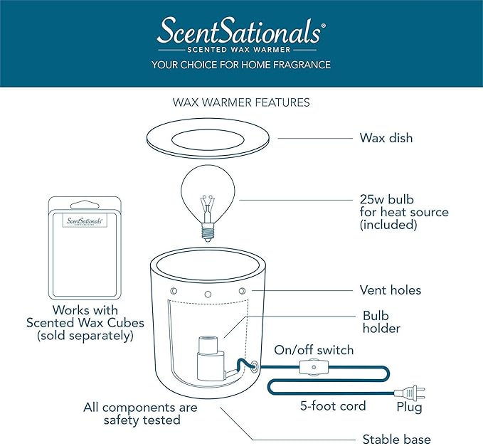 Scentsationals Wax Melt Warmer, Wax Warmer for Scented Wax Melts - Halloween Collection Dead Mans Toes - Candle Wax Melter for Fragrance Cubes and Tarts