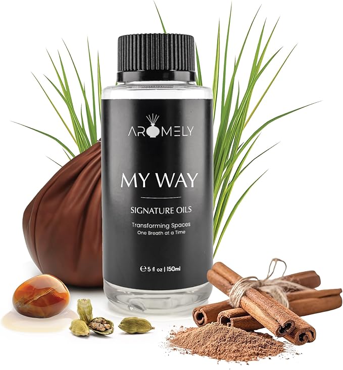AROMELY My Way Essential Diffuser Oil Blend - Inspired by 1 Hotel® - Luxurious Fragrance with Notes of Leather, Cardamon, Lemon, Cedarwood, Iris and Amber. (150ml (5 Fl Oz), My Way)