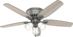 Hunter 52 inch Indoor Ceiling Fan with LED Lights - Ceiling Fan with Pull Chain, For Bedroom, Living Room, or Kitchen, Low Profile Mount, No Remote, 5 Blades - Builder 51113, Matte Silver