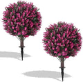 Artificial Pink Eucalyptus Topiary Ball Trees, 2 Set of 16'' UV Resistant Fake Evergreen Shrubs Bushes Plants with Ground Spike, Fake Plants for Outdoor Indoor Front Porch Garden