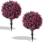 Artificial Pink Eucalyptus Topiary Ball Trees, 2 Set of 16'' UV Resistant Fake Evergreen Shrubs Bushes Plants with Ground Spike, Fake Plants for Outdoor Indoor Front Porch Garden