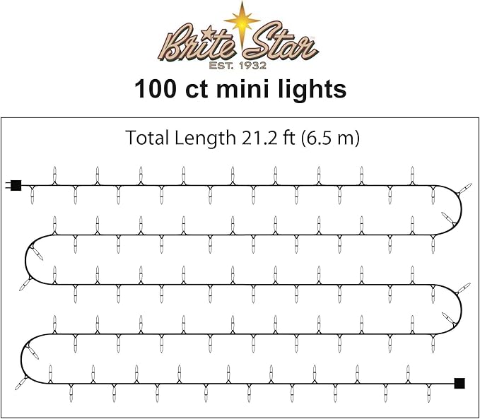 Brite Star 100 Count Mini String Christmas Lights, Teal - 22 feet Indoor/Outdoor Christmas Tree Lights with White Wire