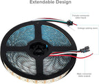 SEZO WS2812B LED Strip Light 16.4FT 60Pixel/M 300LEDs DC5V Individual Addressable LED Strip SMD5050 RGB Dream Color Programmable LED Light Strip Flexible IP65 Waterproof White PCB