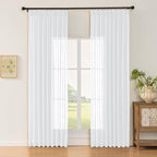 White Sheer Linen Pinch Pleated Sliding Door Curtains, 2x50 Inches Width, Cotton Look Light Filtering Drapes 84 Inches Long, Soft Textured Modern Farmhouse Window Curtain Panels