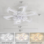 Modern Ceiling Fan with Lights Remote Control, 32" White Flush Mount Fan with 3 Light Colors, 6 Speeds Low Profile Ceiling Fan for Kitchen Bedroom