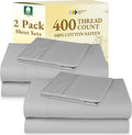 California Design Den 2-Pack Twin Cotton Sheet Sets - 400 Thread Count 100% Cotton Sateen - Extra Soft, Breathable & Cooling Sheets, Wrinkle Resistant, 2 Sets of Deep Pocket Bed Sheets - Light Grey