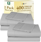 California Design Den 2-Pack Twin Cotton Sheet Sets - 400 Thread Count 100% Cotton Sateen - Extra Soft, Breathable & Cooling Sheets, Wrinkle Resistant, 2 Sets of Deep Pocket Bed Sheets - Light Grey