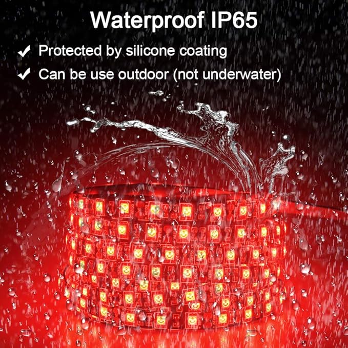 ALITOVE 16.4ft 5050 SMD Red LED Flexible Strip Ribbon Light 5M 300 LEDs Waterproof IP65 DC 12V for Home Garden Commercial Area Lighting, Without Power Supply