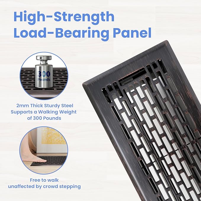 4x10 Inches 6 Pack Heavy Duty Walkable Floor Register - Easy Adjust Air Supply Lever Decorative Floor Vent Covers, Boston Design Vent Covers for Home - Oil Rubbed Bronze
