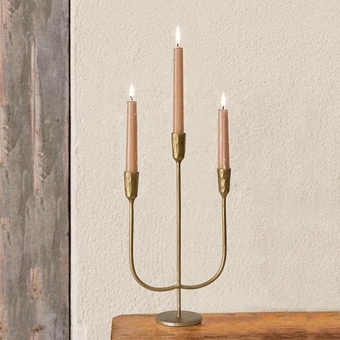 3-Candle Cast Iron Metal Candelabra Candlestick Holders 15 inch Tall Candle Holder Wedding Event Candelabra Candle Stand Brass Gold