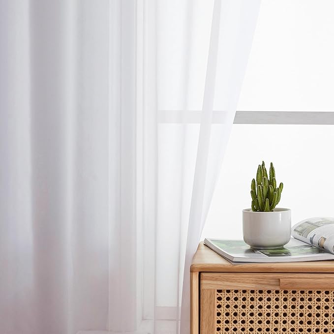 Aiyufeng 2 Pack: Basic White Sheer Curtain Drapes for Living Room 84 Inch Length 2 Panels, Light Filtering Voile Drapes for Bedroom, Patio, Sliding Door, Each 40" W x 84" L
